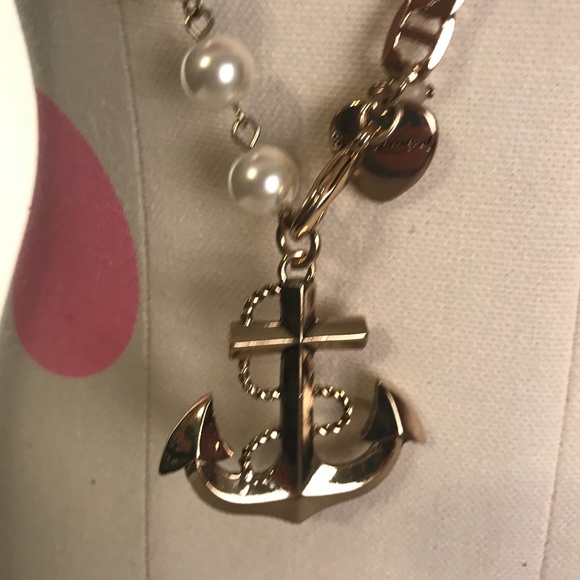 Anchors and Pearls Long Gold Necklace - Picture 4 of 7